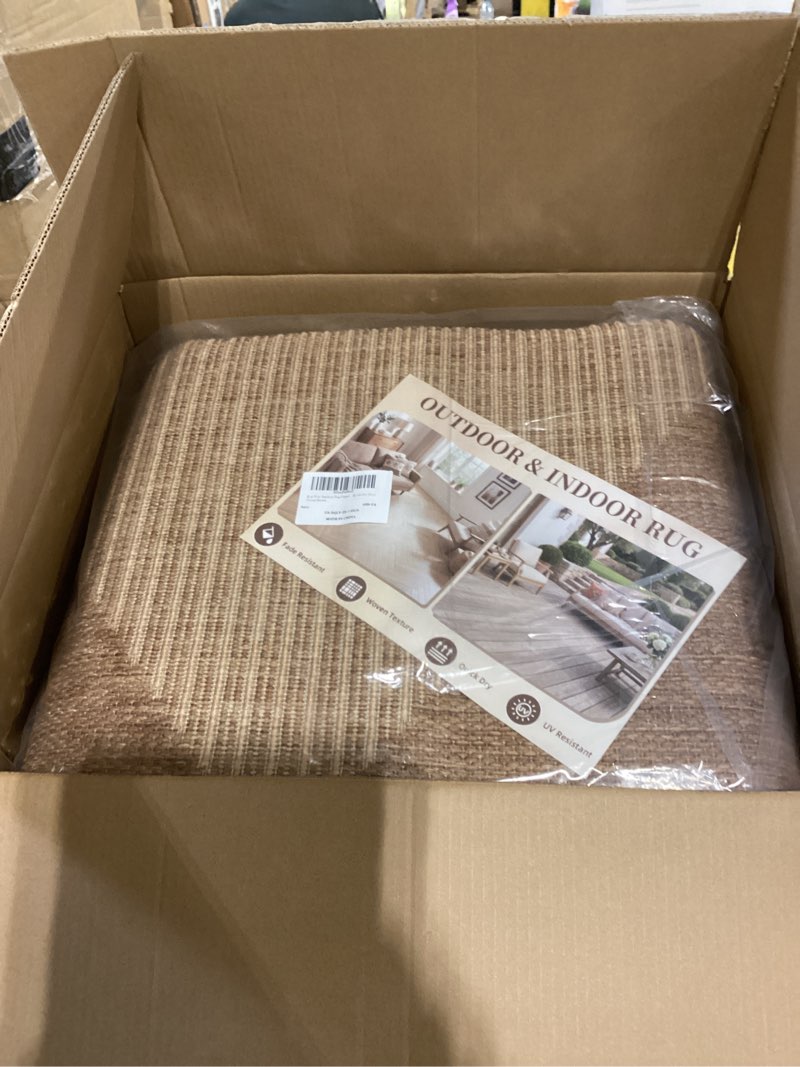 Condition photo showing Good Condition for montvoo-outdoor rug carpet patio rug 8x10 polypropylene indoor outdoor rugs for patio deck balcony porch, textured weave, durable for high traffic, fade-resistant, boho geometric neutral brown brown beige 7'11" x 10' (rectangular)