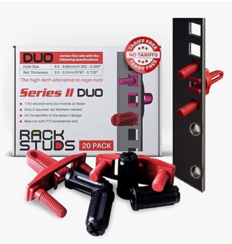 rackstuds duo50 1ru rack mount solution series ii – no more cage nuts! the easiest and safest server rack solution in 19" racks with square punched vertical rails | 50-pack, universal version
