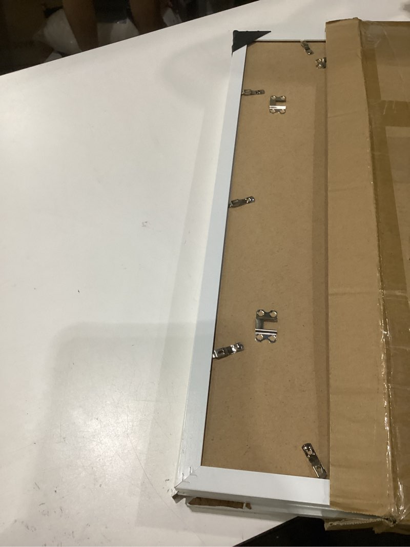 Condition photo showing As Is for picrit 18x24 picture frame 3 pack, white poster frame, display poster 16 x 20 with mat or 18 x 24 without mat for horizontal or vertical wall mounting white 18x24,corner broken