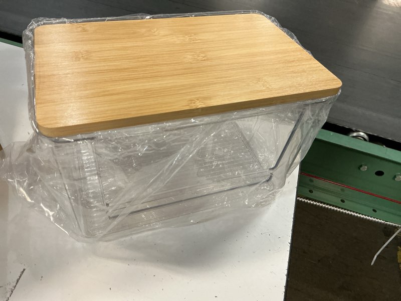 Condition photo showing New/Like New for trash bag dispenser, trash bag holder dispenser with bamboo top, extra large garbage bags holder organizer under sink for kitchen, pantry, laundry room 1pcs wood