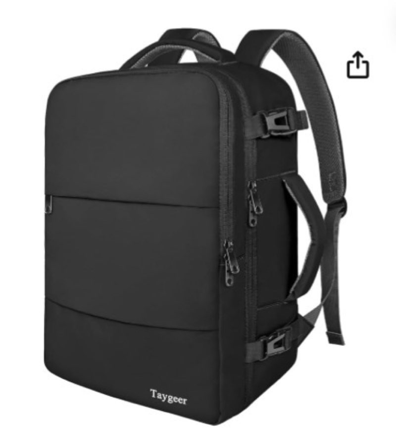 taygeer travel laptop backpack for men women, airplane approved travel backpack suitcase with water bottle pocket, lightweight college 35l luggage bag 15.6inch laptop mochila gifts for business,black