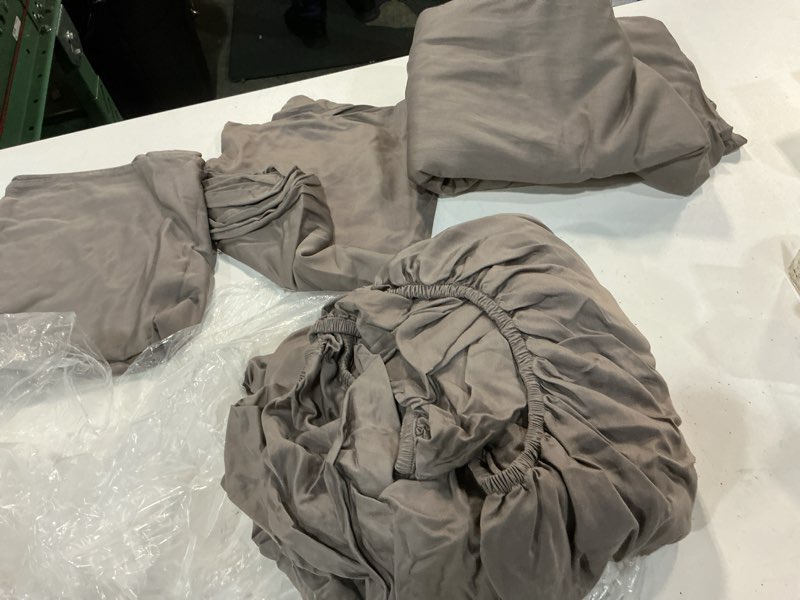 Condition photo showing As Is for bamboo sheet set, cal king, stone