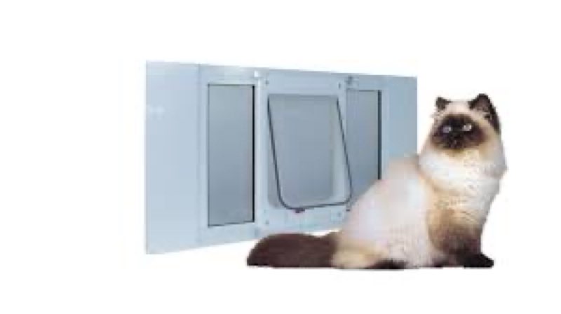 ideal pet products aluminum sash window pet door, large, white, cat flap, 6.25\\\\\\\" x 6.25\\\\\\\" flap size, (27swdck) 7-1/2\\\\\\\" x 10-1/2\\\\\\\" chubby kat flap size window width: 27\\\\\\\" - 32\\\\\\\"