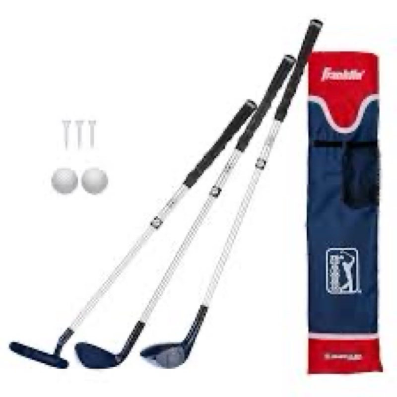 franklin sports pga tour kids golf set - youth adjustable plastic golf club set - kids plastic golf set with bag and balls - adjustable length clubs for toddlers - red & blue