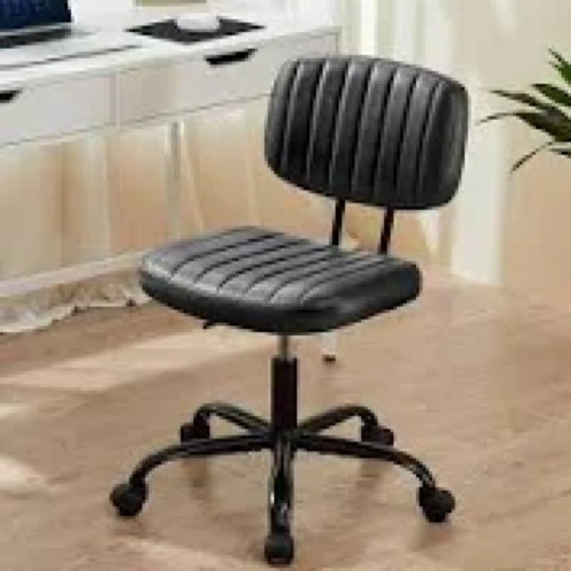 HealSmart Small Office Desk Chair with Wheels, Armless Desk Chair with Lumbar Support, PU Leather Lo