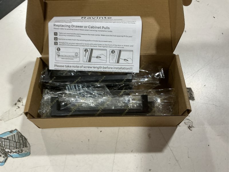Condition photo showing Good Condition for ravinte 10 pack 5 inch hole center solid slim square pulls matte black kitchen cabinet handles square bar drawer handles flat black drawer pulls for cupboard dresser and cabinets 10 flat black 5" hole center