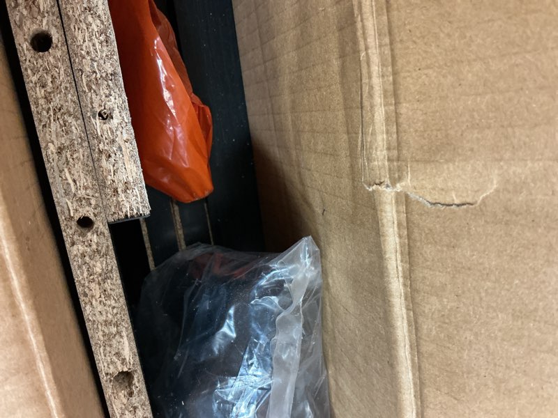 Condition photo showing As Is for mainstays expandable side by side or stacking tv stand for tvs up to 70 inches, black oak
