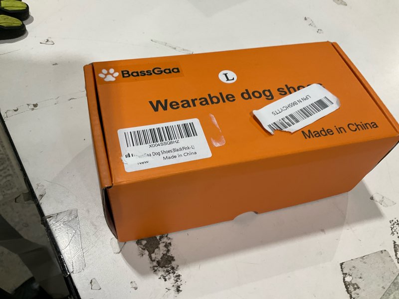 Condition photo showing Good Condition for dog shoes for hot pavement and snow, silicone dog booties for small medium large dogs, waterproof paw protectors- non-slip, adjustable straps, dog boots for beach/rain/hiking (black pink, l) black pink l