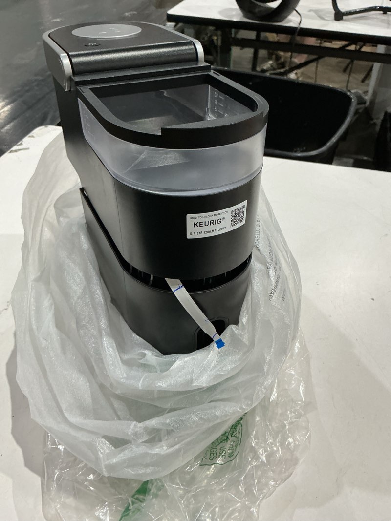 Condition photo showing As Is for keurig k-express single serve k-cup pod coffee maker, 3 brew sizes, strong button feature, 42oz removable reservoir, black