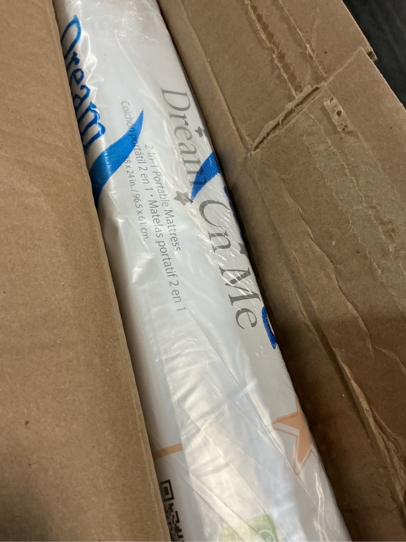 Condition photo showing Good Condition for dream on me holly 3” mini/portable crib mattress, greenguard gold & bsa certified, fits portable & mini cribs, lightweight fiber core, waterproof vinyl cover (38"x24"x3")