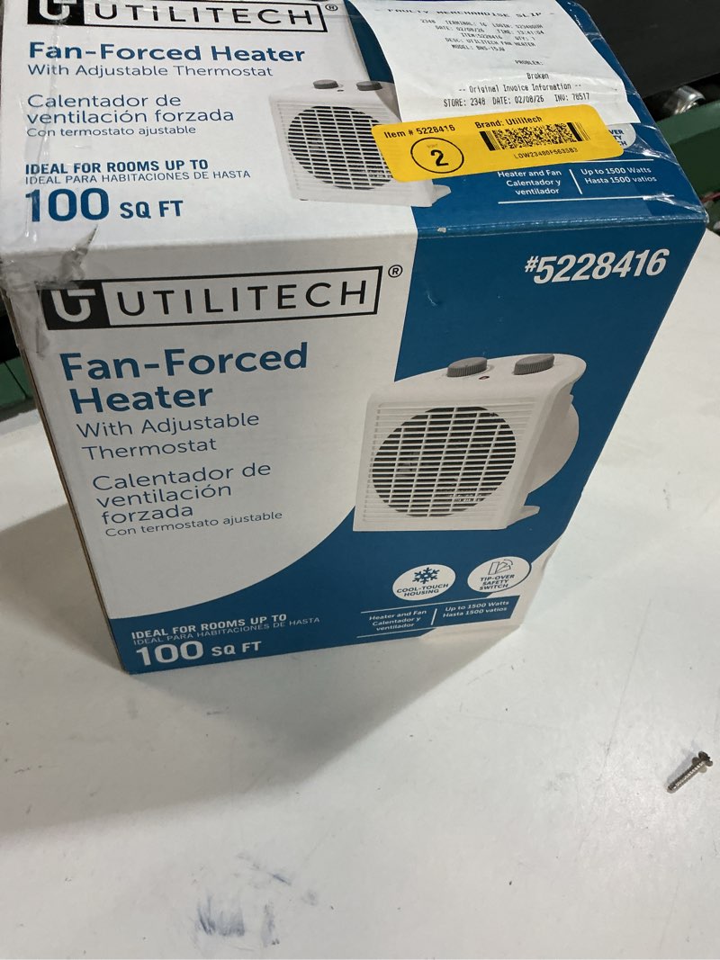 Condition photo showing As Is for Utilitech 1500 -Watt Fan Compact personal Indoor Electric Space Heater with Thermostat