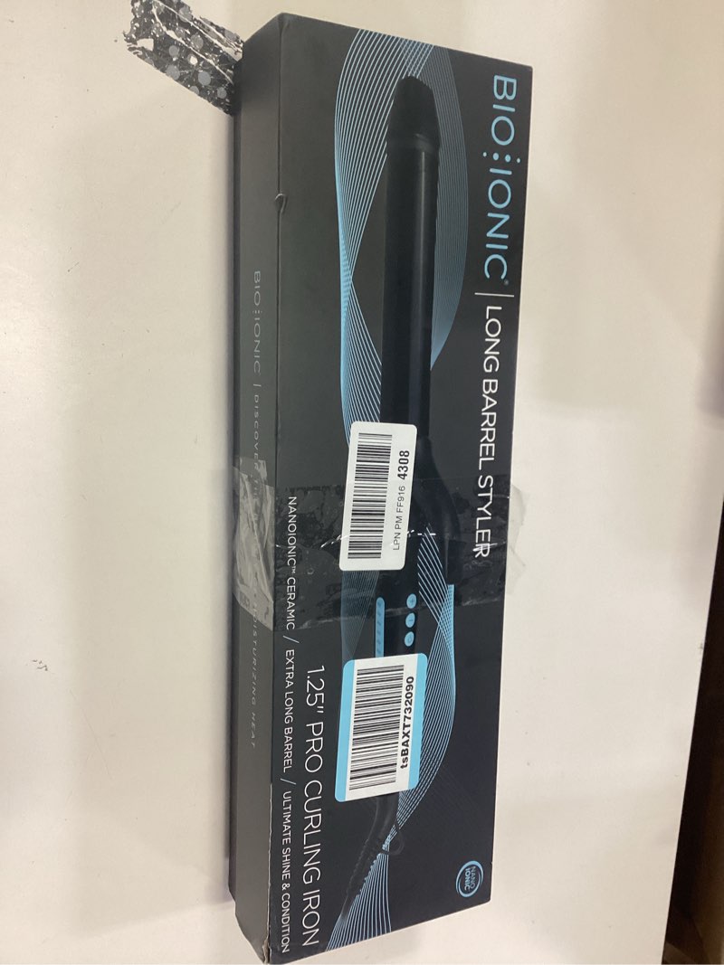 Condition photo showing New/Like New for bio ionic long barrel curling iron with moisture heat technology & nanoionic mx versatile curling wand - multiple barrel sizes for tight, classic, loose & soft curls 1.25 inch (loose curls) black