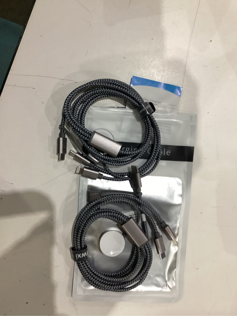 Condition photo showing Good Condition for 2pack multi charging cable cord for travel vacation essentials,apple watch charger,iphone 17 charger,[3-in-2] usb a/type c/lightning cable for iwatch,iphone 17-11,xbox series x&s,airpods,home,office 2pack-4ft gray