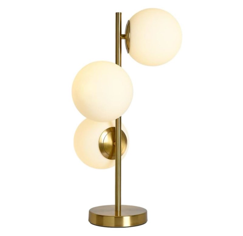 Gold Globe Table Lamp Mid Century Modern Desk Lamp 3-Light Side Table Lamp Bedside Lamp with 5.9" Milk White Glass Shade End Table Lamps for Bedroom Living Room Office Study Room