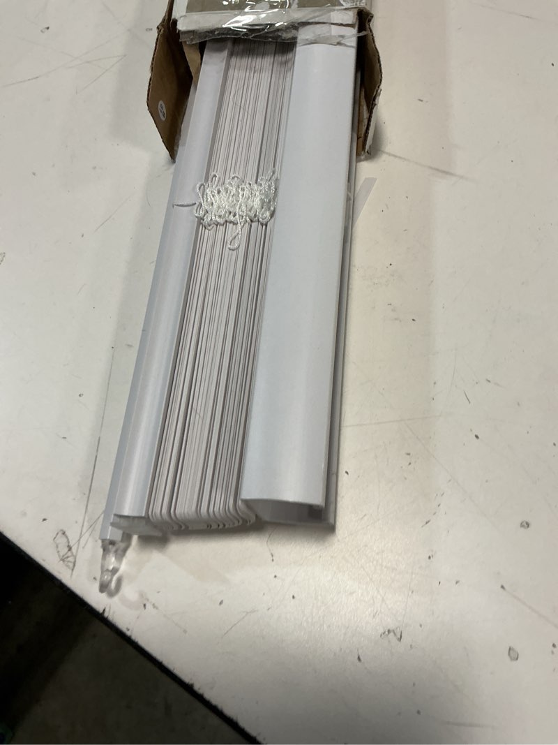 Condition photo showing Good Condition for Cordless Light Filtering Mini Blind - 33 Inch Width, 64 Inch Length, 1" Slat Size - Pearl White - Cordless GII Morningstar Horizontal Windows Blinds for Interior by Achim Home Decor