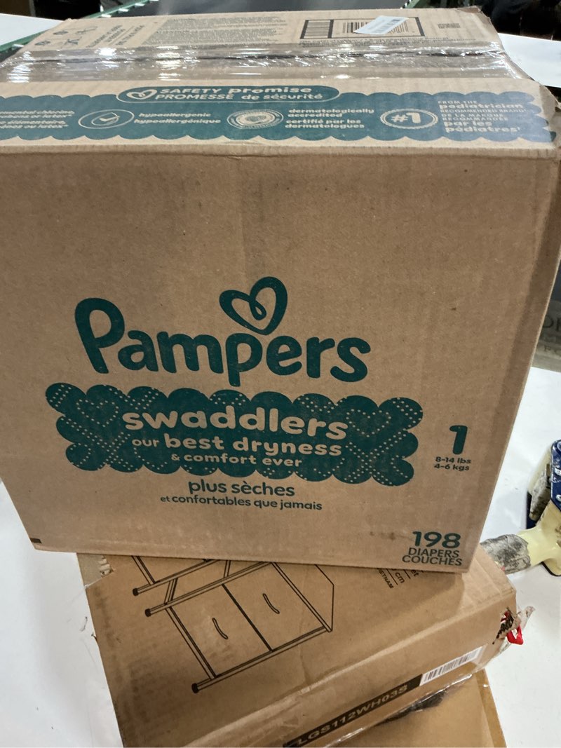Condition photo showing New/Like New for pampers swaddlers diapers, size 1 (8-14 lbs), 198 count, absorbent, keeps baby dry and comfortable, skin safe disposable baby diaper (packaging may vary) size 1 198