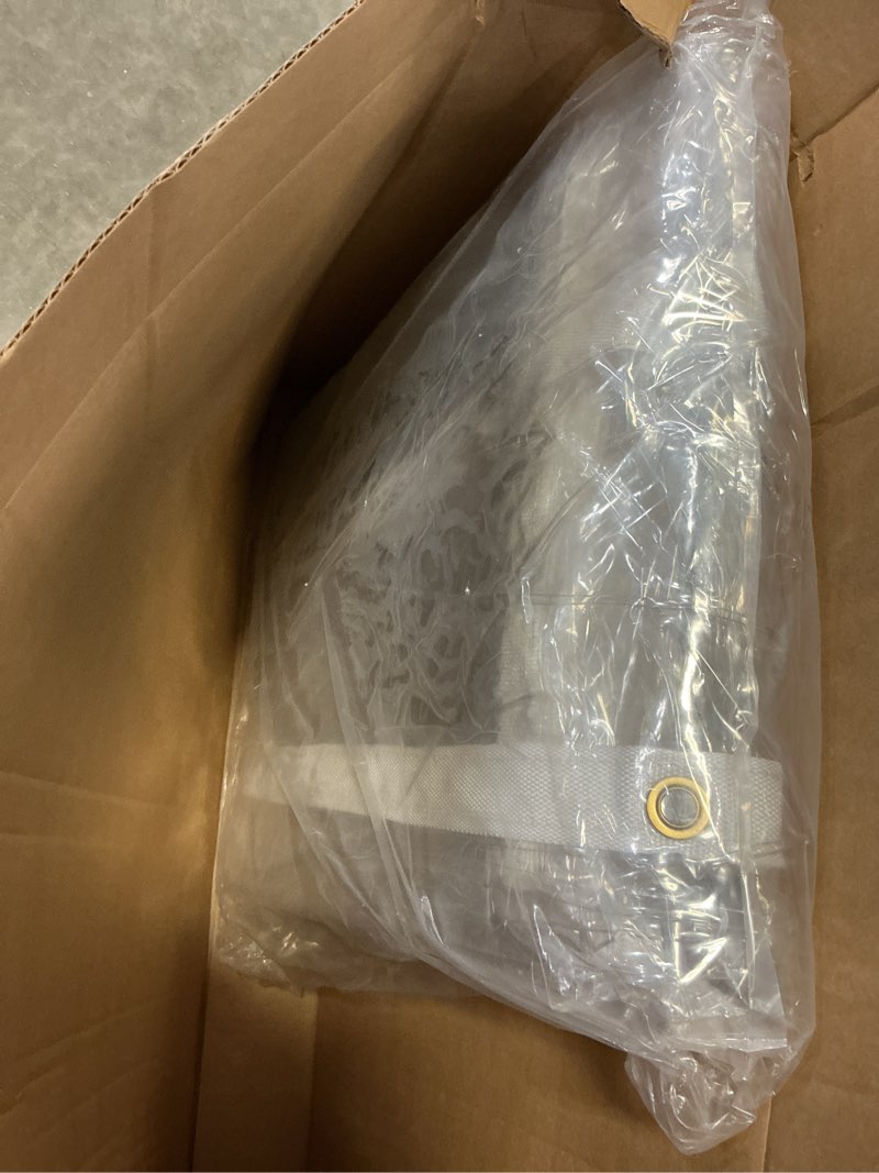 Condition photo showing As Is for Clear Vinyl Curtains for Patio Enclosure, 23oz Heavy Duty Waterproof Anti-UV and Tear-Resistant Tarpaulin with Grommets, Weatherproof Panels for Porch, Pergola, Gazebo, Balcony, Outdoor Gray 7'H X 8'W