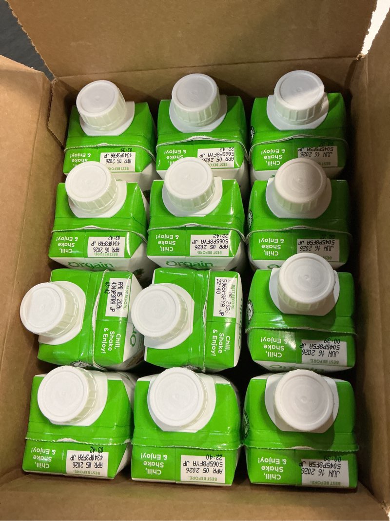 Condition photo showing Good Condition for (Best by April 05-26) Orgain Organic Nutritional Shake, Vanilla Bean - Meal Replacement, 16g Protein, 20 Vitamins & Minerals, Gluten Free, Soy Free, Kosher, Non-GMO, 11 Ounce, 12 Count (Packaging May Vary) Vanilla 11 Fl Oz (Pack of 12)