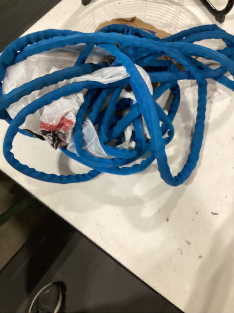 Condition photo showing As Is for blue garden hose