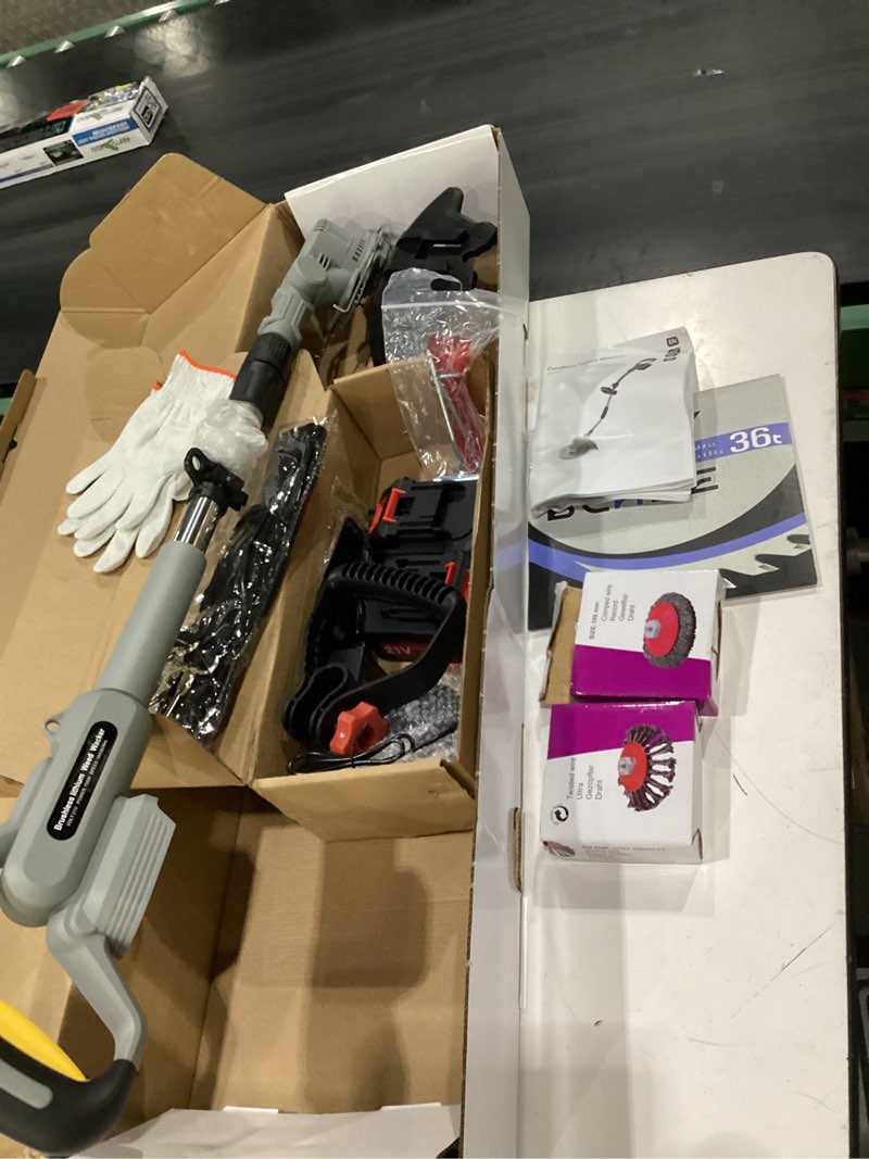 Condition photo showing New/Like New for electric weed wacker cordless,4 in 1 weed eater battery powered brush cutter,9''grass trimmer stringless weed trimmer lawn mower edger metal blade battery(2 x 21v 4.0ah batteries & charger)