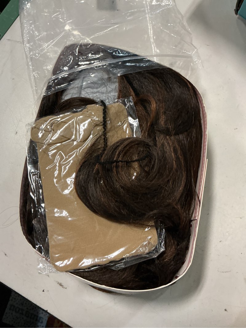 Condition photo showing As Is for wiger short big curly lace front wigs loose wave wig short wavy bob wigs for black women ombre brown middle part shoulder length wig synthetic wigs (middle part) ombre brown