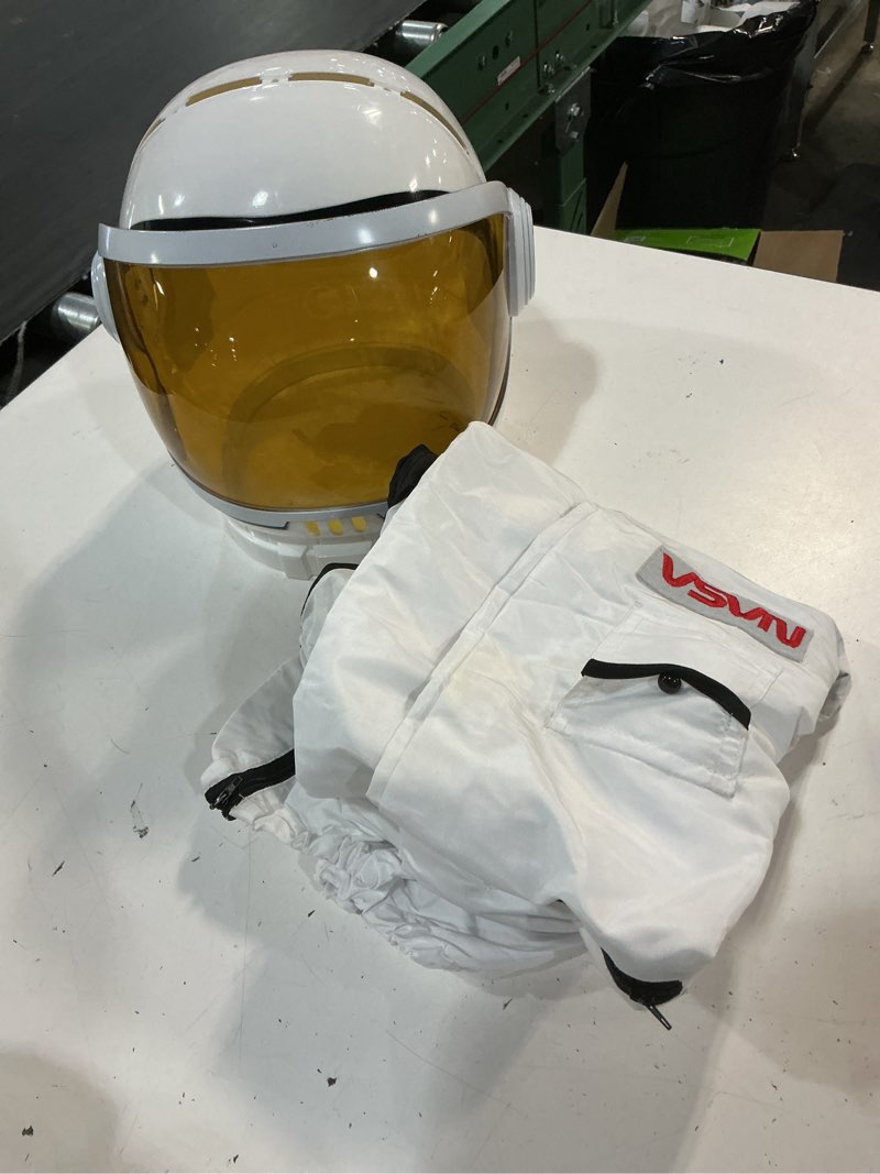 Condition photo showing As Is for spooktacular creations astronaut costume with helmet, space suit for toddler, kids astronaut halloween costume for cosplay
