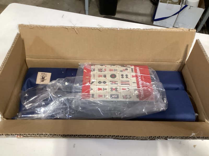 Condition photo showing New/Like New for american mahjong tile set,166 white tiles mahjong set,4 colors mahjong racks,travel mahjong set with blue carrying bag blue bag--white