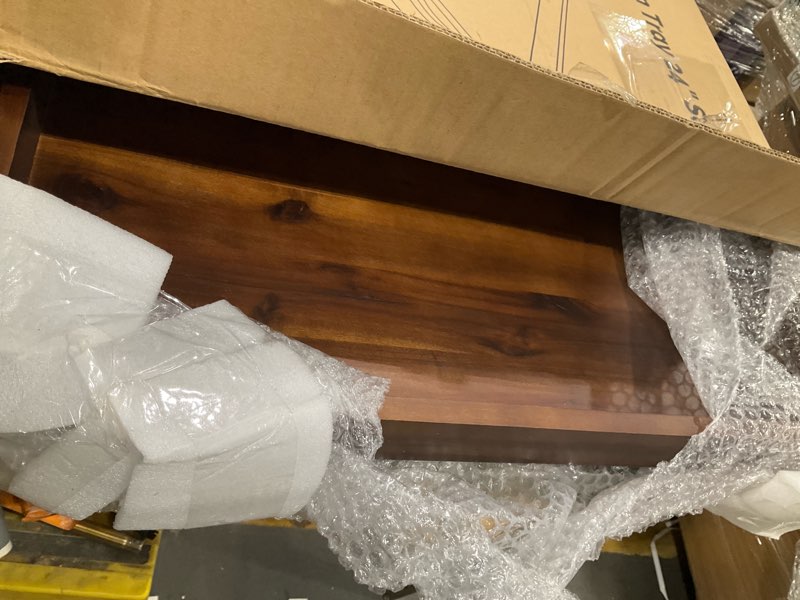 Condition photo showing Good Condition for 24 x 24 inch Acacia Wood Square Ottoman Tray – Large Wooden Tray for Ottoman, Extra Large Ottoman Tray for Living Room, Coffee Table & Decorative Use (Walnut Color) 24" x 24" x 2.4" Walnut
