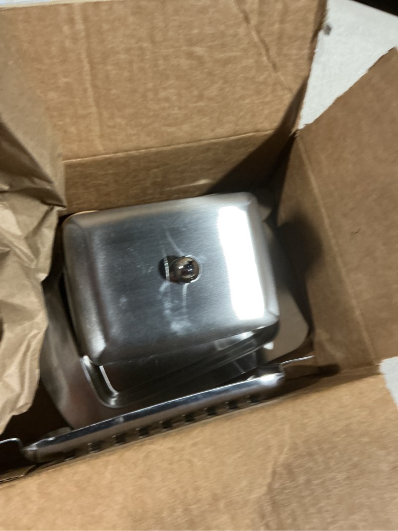 Condition photo showing As Is for Stainless Steel Butter Dish with Lid, Butter Cheese Storage Box,Butter Slicer Cutter and Cheese Knife Set,Butter Dish Size Perfect for Butter Stick,Multi-Purpose Serving Food Dish Tray Kitchen Gadgets