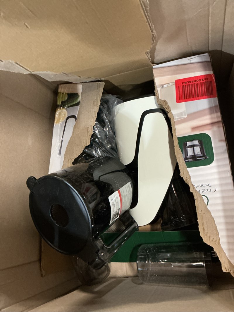 Condition photo showing As Is for eanoruus 3-in-1 cold press juicer, 6.5" extra large chute, 100oz large capacity, ac motor, perfect for juice, nut milk & sorbet, bright white