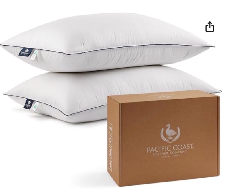 pacific coast bed pillows for side and back sleepers, feather and down hotel pillows with 100% cotton shell, medium supportive, downproof, king size 2 pack
