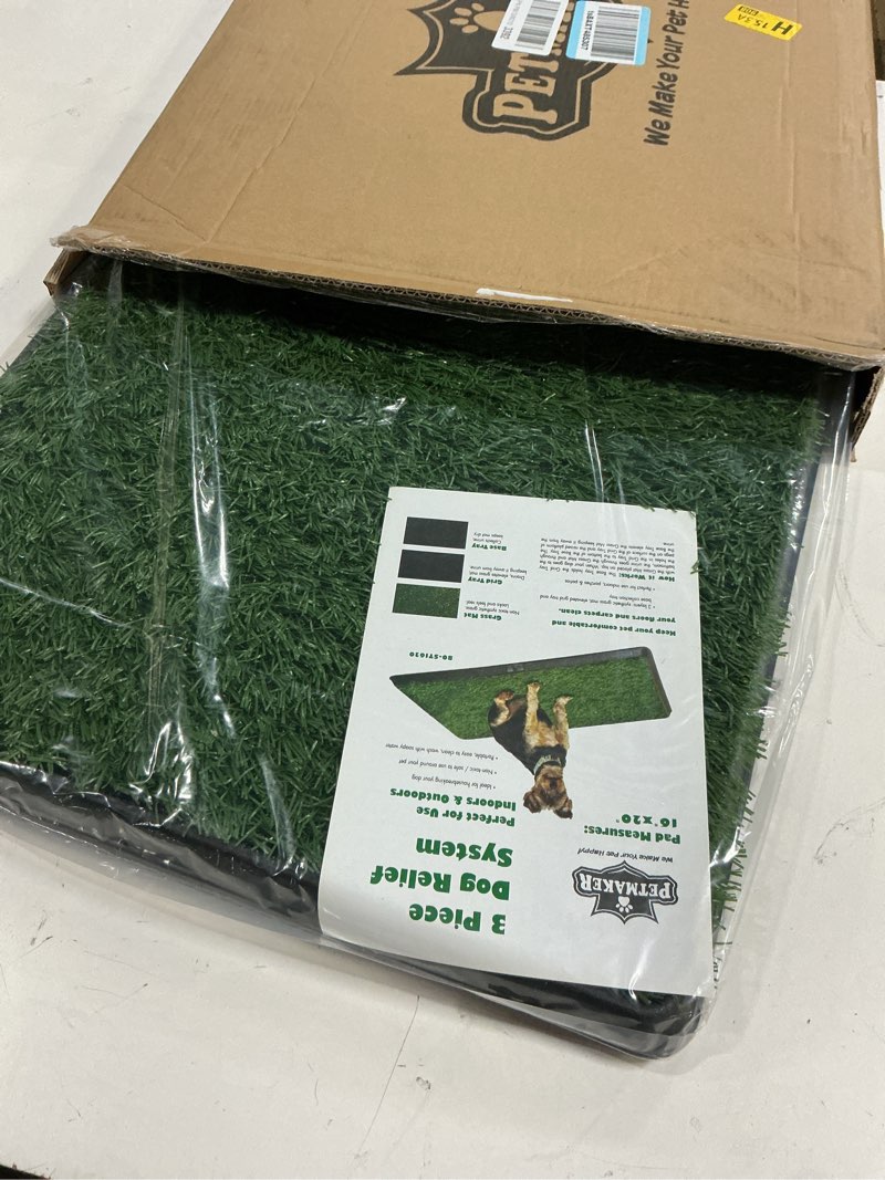 Condition photo showing New/Like New for artificial grass puppy pad with tray 16x20 inch | reusable indoor & outdoor dog potty training mat system | washable fake grass pet housebreaking pad for puppies & small to medium dogs by petmaker small 3-layer system
