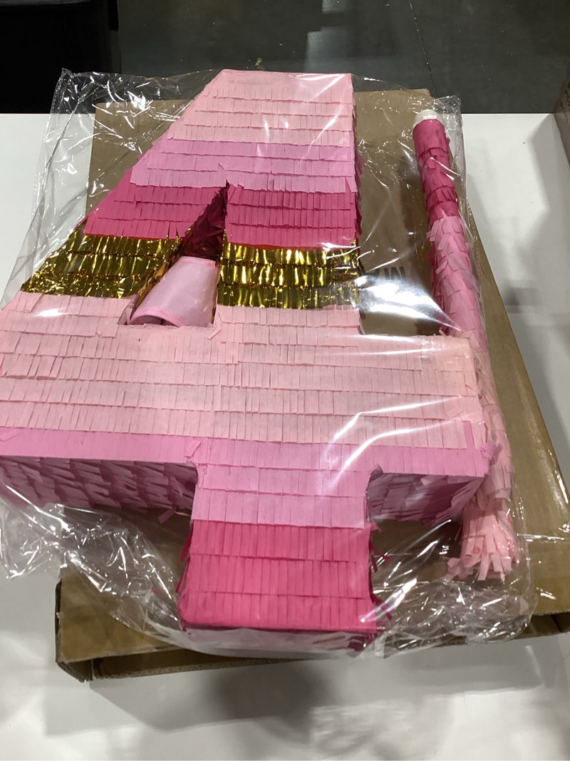 Condition photo showing Good Condition for pcfing 20 inch number 4 piñata pink gold with 30 inch piñata stick blindfold confetti for boys girls adults birthday party decorations, anniversary celebration, fiesta