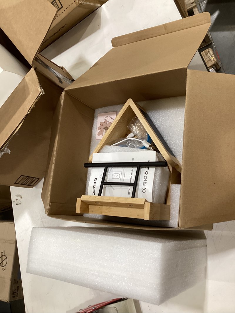 Condition photo showing New/Like New for bamboo bird feeder with camera, 2k hd, built-in solar powered, 2.4ghz wi-fi, night vision, motion alerts, live view, local storage, ai bird id for 2,800+ species, family sharing