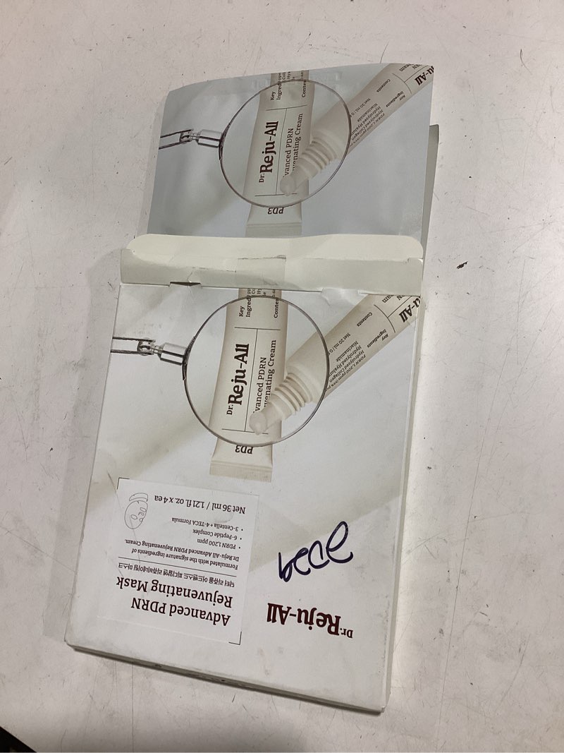 Condition photo showing As Is for dr.reju-all advanced pdrn rejuvenating mask - face & neck korean sheet mask with 1,200 ppm pdrn, collagen & copper peptides - hydrating & soothing, skin repair (1.2 fl oz x 4ea)