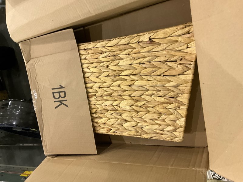 Condition photo showing As Is for 22 Inch Christmas Tree Collar Water Hyacinth Woven Farmhouse Square Base Cover Christmas Tree Basket for Xmas Holiday Decorations(Natural)