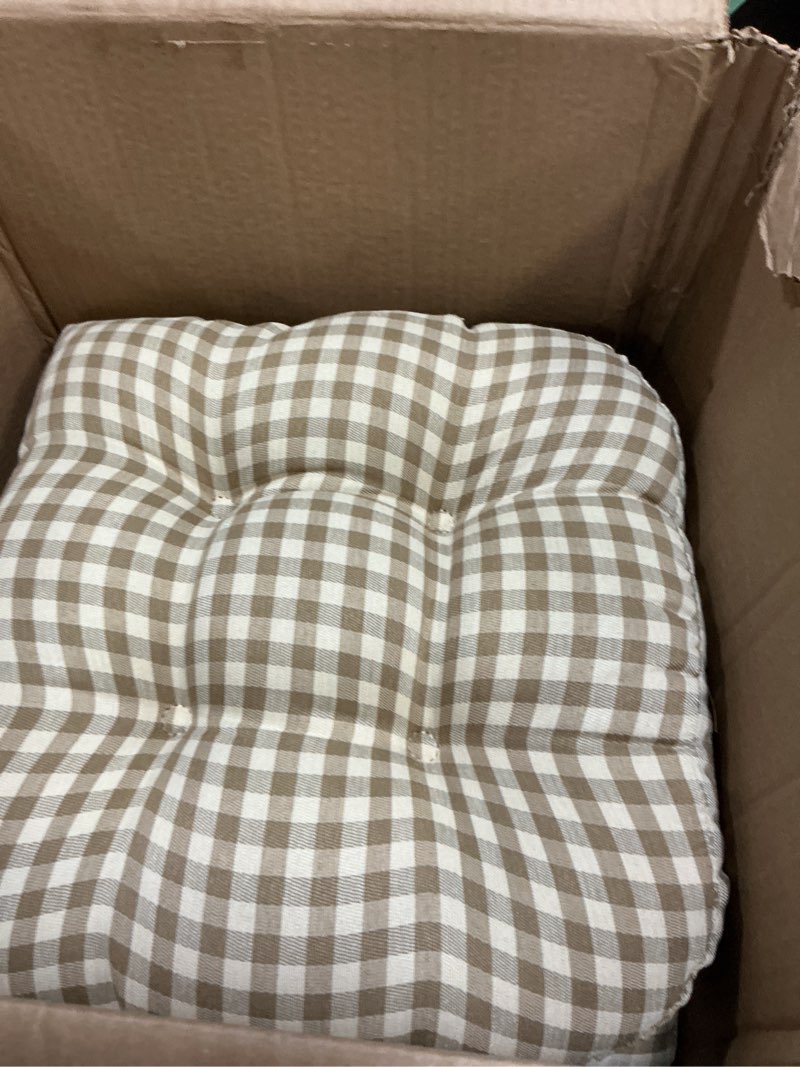Condition photo showing Good Condition for Klear Vu Gripper Overstuffed Universal Non-Slip Dining Chair Cushions for Kitchen Decor or Office Use, U-Shaped Skid-Proof Seat Pad, 15x15 Inches, 2 Count (Pack of 1), Gingham Natural 2 Count (Pack of 1) Gingham Natural