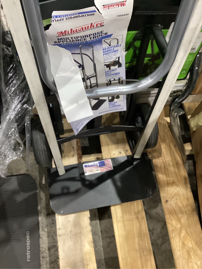 Condition photo showing As Is for milwaukee 1000-lbs. capacity 2 -wheel black steel heavy duty hand truck