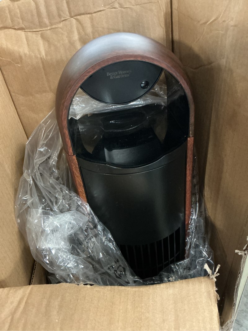 Condition photo showing As Is for better homes & gardens 40'' 5-speed oscillating tower fan with remote control, 3 wind modes, 12h timer, walnut & black