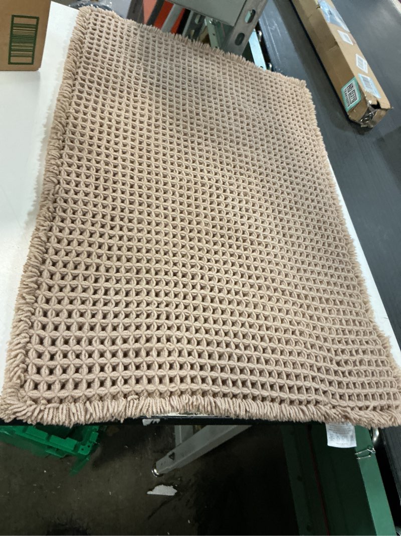 Condition photo showing Good Condition for Checkered Bath Mat, Super Absorbent Non Slip Bath Mats for Bathroom Floor 3D Woven Bathroom Mat with Tassels Machine Washable Bathroom Rugs Beside Tub, 17" x 24", Brown