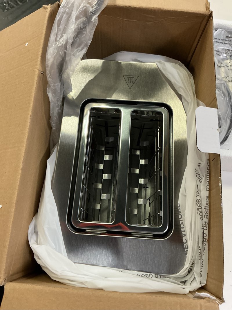 Condition photo showing Good Condition for fatabeta toaster, 2 slice toaster with dust cover, wide slot for bagel & bread, 6-shade even toasting, defrost & reheat, smart led touchscreen, stainless steel