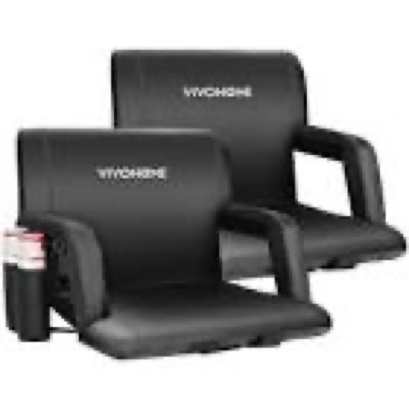 vivohome stadium seats with back support and cushion, 2 pack portable bleacher chairs with cup holder and shoulder strap black