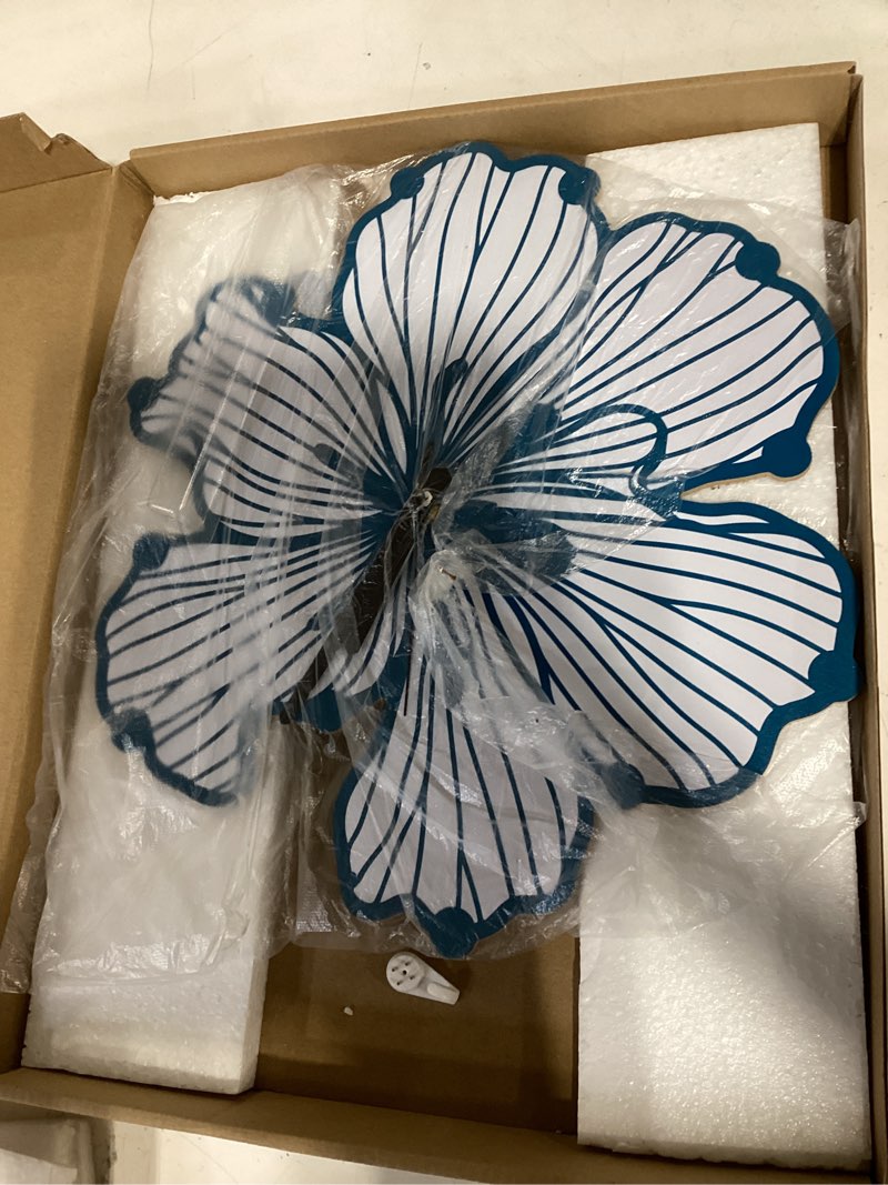 Condition photo showing Good Condition for artistic flowers wall clock irregular shape decorative wall clock linear flowers non-ticking clock for home office decoration, 13.93×12.99 inch