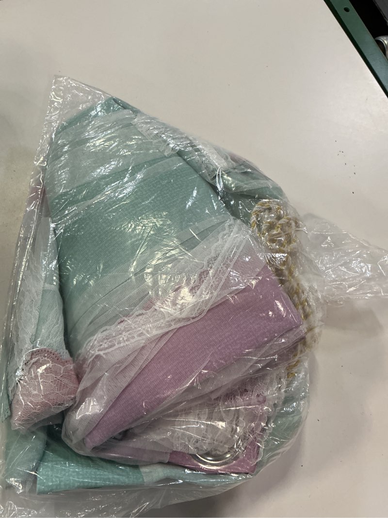 Condition photo showing As Is for xidi curtains for nursery girls bedroom decor 84 inches long, full blackout for kids princess room, colorful rainbow design, unicorn wall decor ombre curtains, pink/purple/green, w34 x l84 2 panels pink/purple/green 34"w x 84"l (pack of 2)