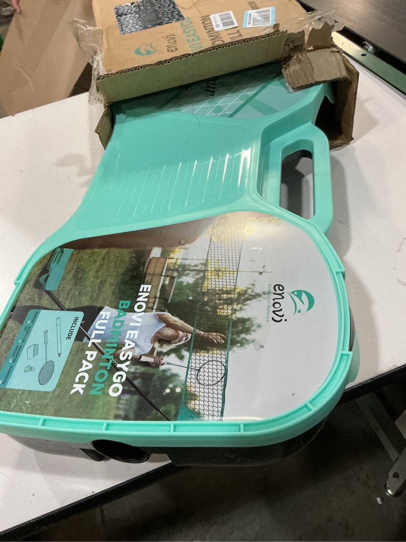 Condition photo showing Good Condition for easygo badminton set, with net, 4 racket, 4 birdies, portable storage box, for backyards, outdoor games, yard games