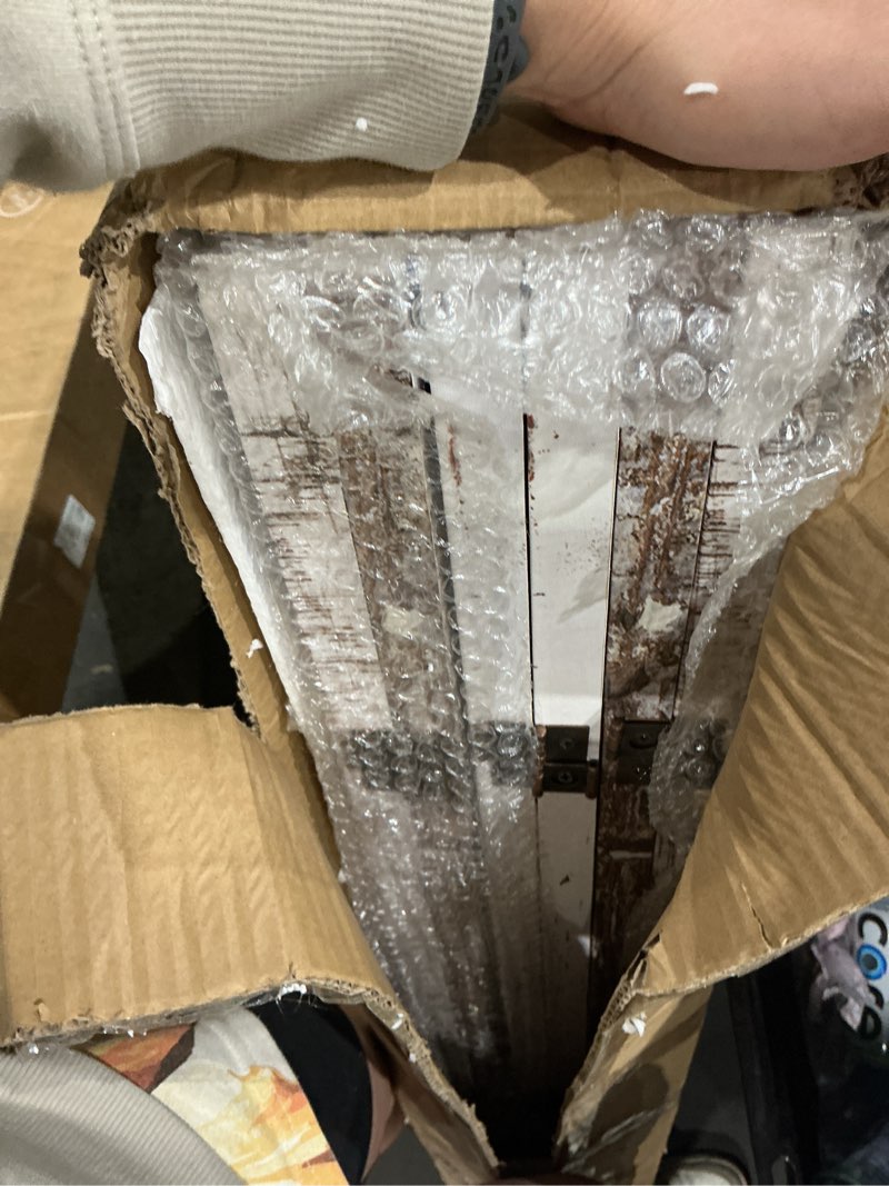 Condition photo showing Good Condition for red lantern 3 ft. short double sided winter woods canvas folding screen 6 panel freestanding partition and separator for modern and contemporary bedroom, home office, studio, dorm, apartment winter woods 3 ft. short