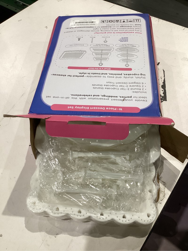 Condition photo showing Good Condition for riccle 10pcs dessert table display set, 3 tiered cupcake stand, cupcake holder & cake stands, dessert display serving trays for party, bridal shower, baby shower, tea party, and birthdays