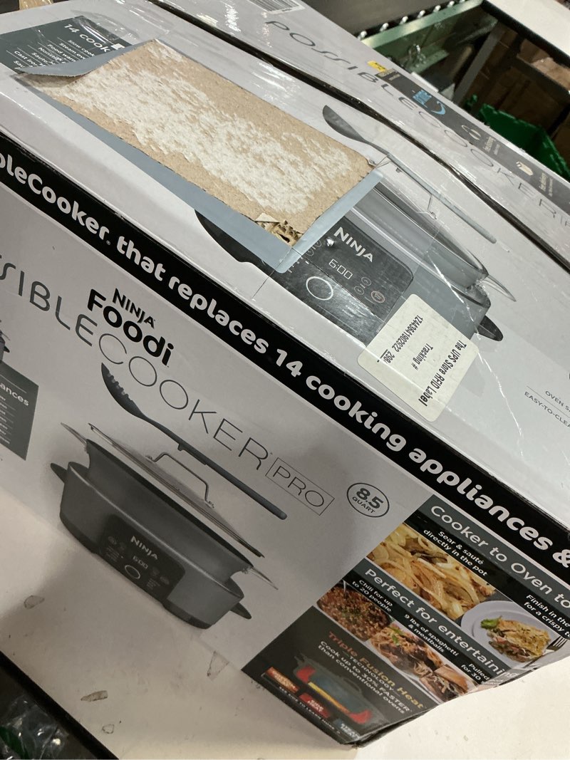 Condition photo showing As Is for Ninja MC1001 Foodi PossibleCooker PRO 8.5 Quart Multi-Cooker, with 8-in-1 Slow Cooker, Dutch Oven, Steamer, Glass Lid Integrated Spoon, Nonstick, Oven Safe Pot to 500°F, Sea Salt Gray