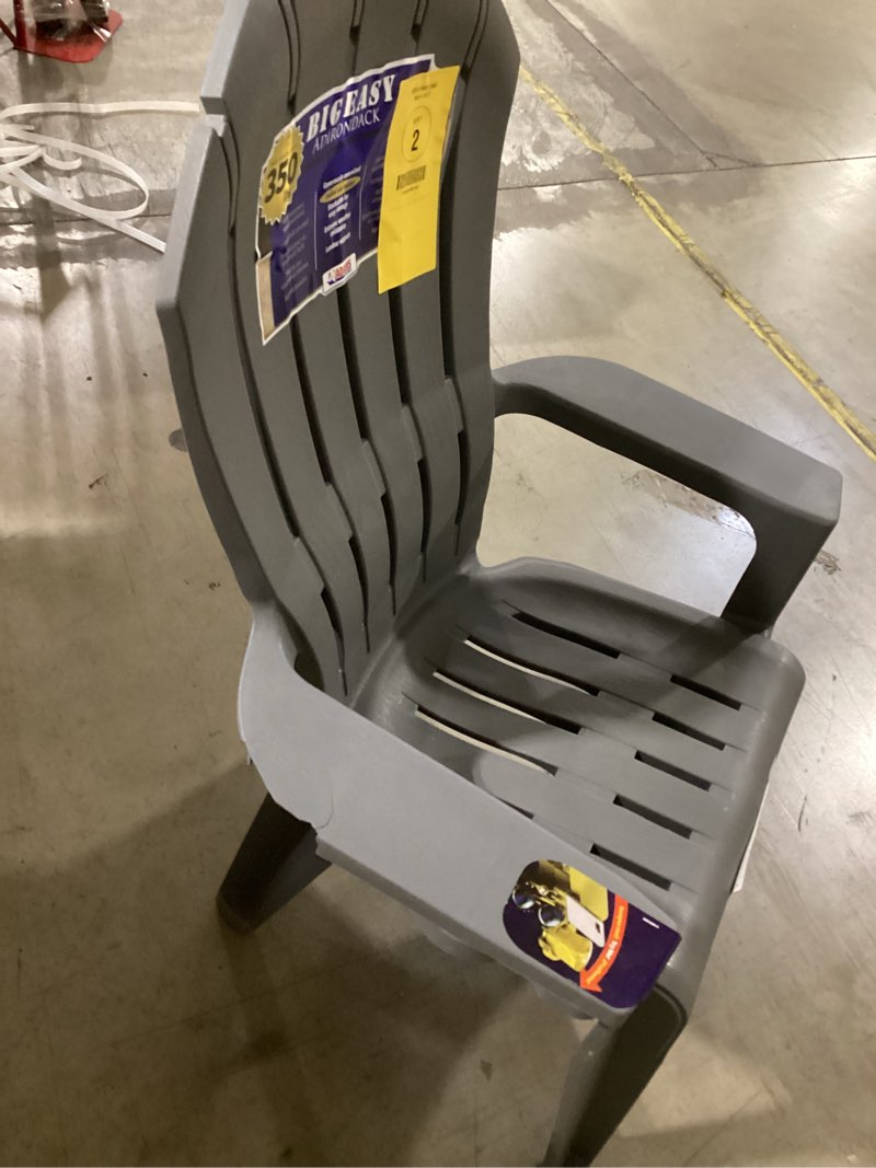 Condition photo showing As Is for adams patio stackable charcoal plastic frame stationary adirondack chair with slat seat