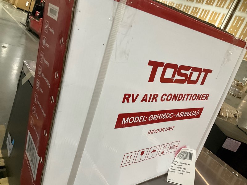 Condition photo showing As Is for tosot 16000 btu go cool rv air conditioner, non-ducted camper rooftop ac unit with heat pump, wifi and remote control, quiet air conditioner for campers & trailers, white